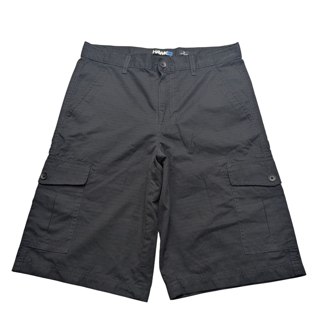 Hawk Cargo Shorts Boys Size 18 Black Ripstop Mesh Lined Skater Utility Tony Hawk